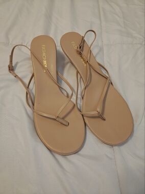 Fashion Nova Beige Strappy Flat Sandals